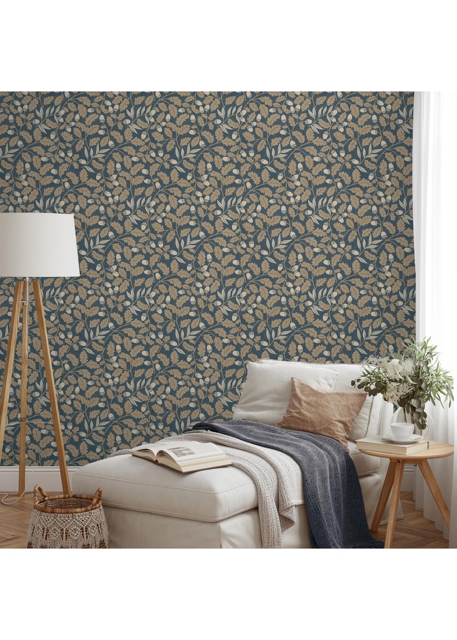 Arthouse Acorn Trail Navy Wallpaper
