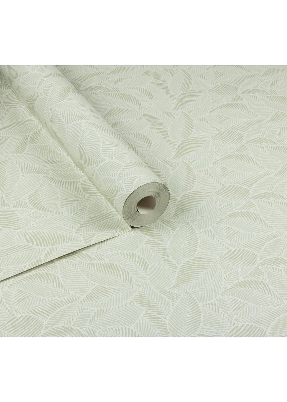Arthouse Leaf Print Sage Wallpaper