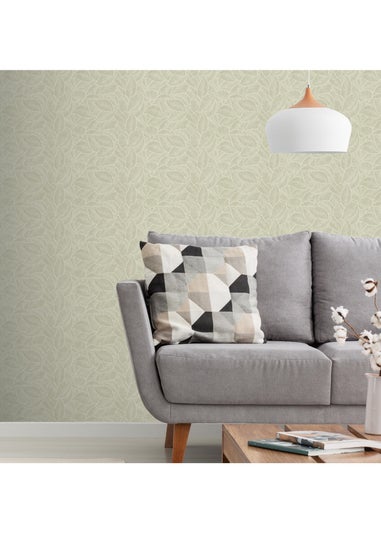 Arthouse Leaf Print Sage Wallpaper