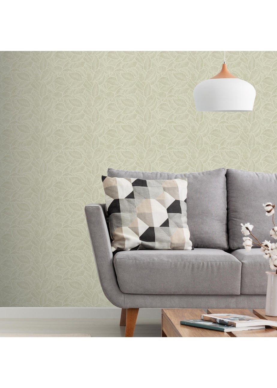 Arthouse Leaf Print Sage Wallpaper