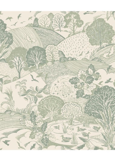 Arthouse Country Landscape Sage Wallpaper