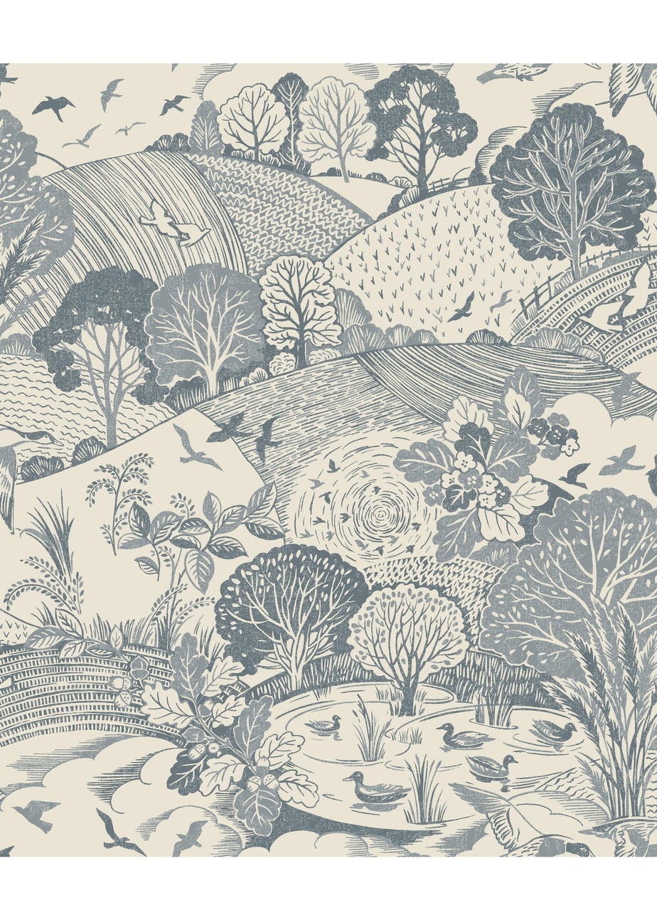 Arthouse Country Landscape Navy Wallpaper