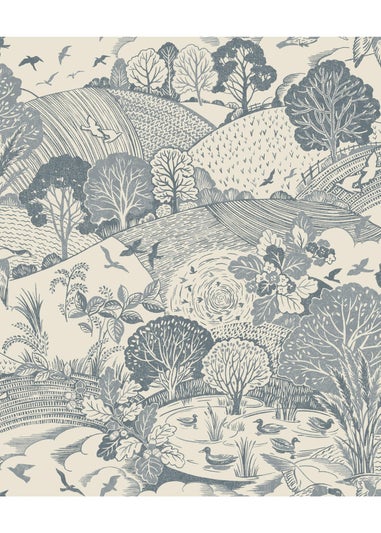 Arthouse Country Landscape Navy Wallpaper