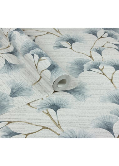 Arthouse Ginkgo Leaf Trail Blue/Grey Wallpaper