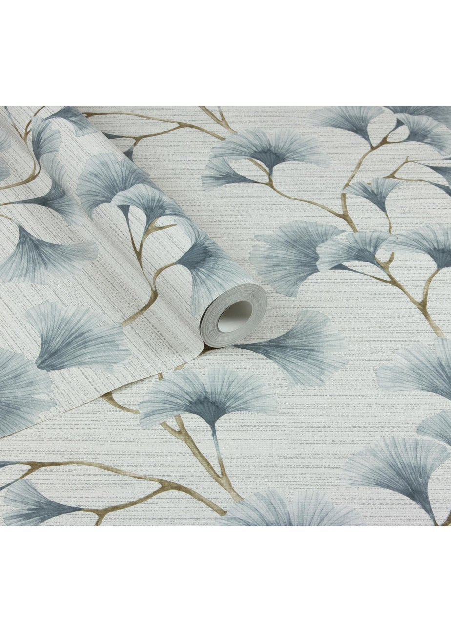 Arthouse Ginkgo Leaf Trail Blue/Grey Wallpaper