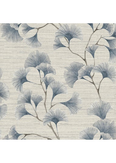 Arthouse Ginkgo Leaf Trail Blue/Grey Wallpaper