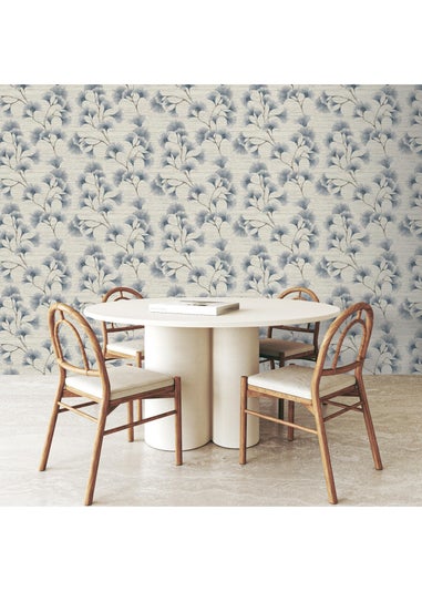 Arthouse Ginkgo Leaf Trail Blue/Grey Wallpaper