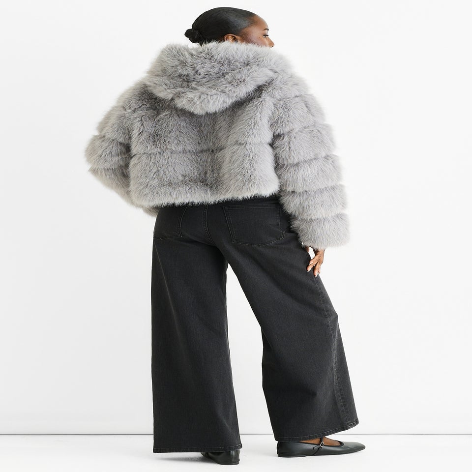 Gini London Light Grey Panel Faux Fur  Zip Front Jacket