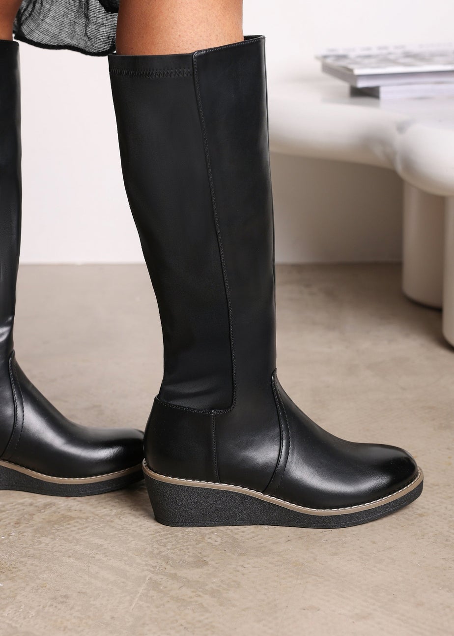 Where's That From Wide-Calf Journey Black Knee High Wedge Boot