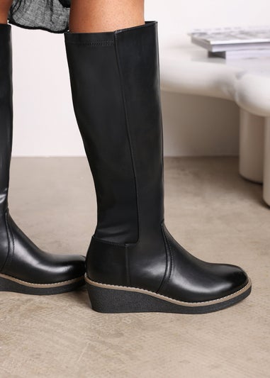 Where's That From Wide-Calf Journey Black Knee High Wedge Boot