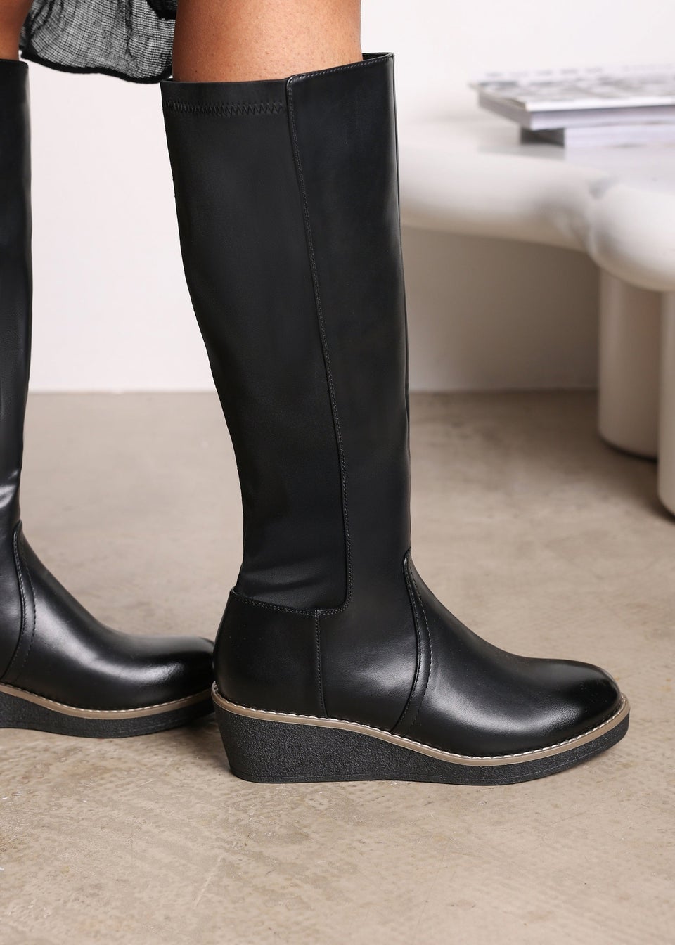 Where's That From Wide Calf Journey Black Knee High Wedge Boot