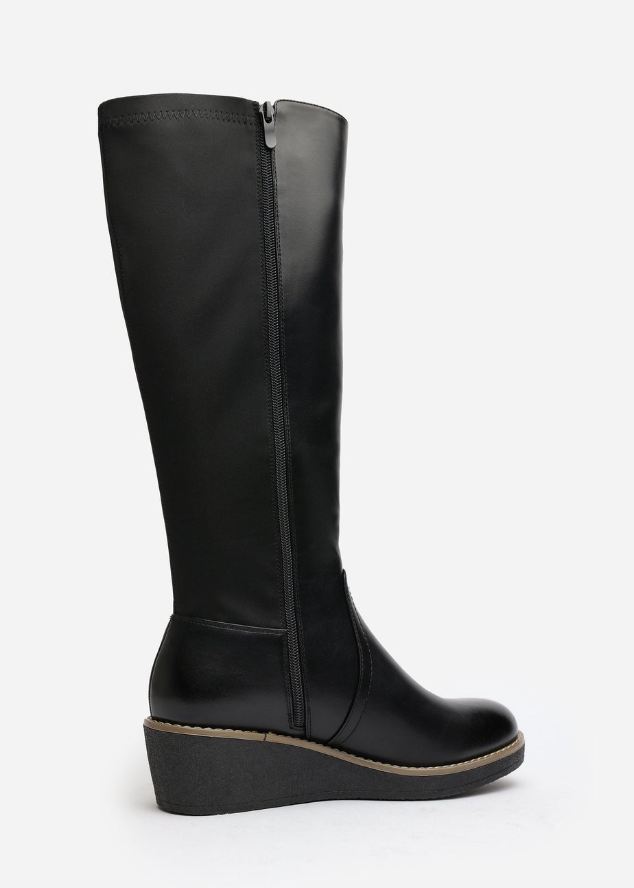 Where's That From Wide-Calf Journey Black Knee High Wedge Boot