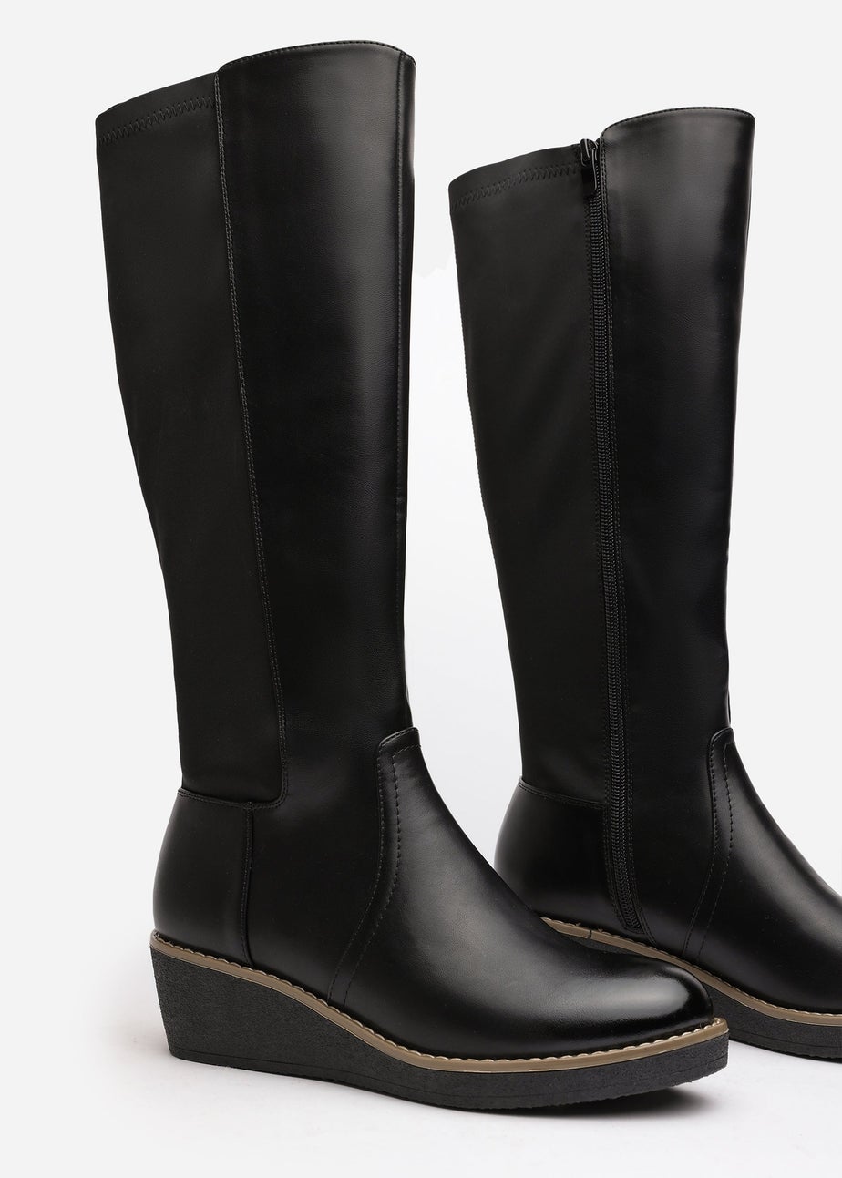 Where's That From Wide-Calf Journey Black Knee High Wedge Boot
