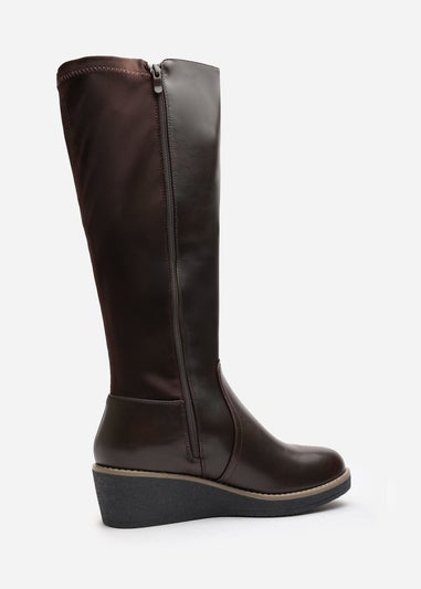 Where's That From Wide-Calf Journey Brown Knee High Wedge Boot