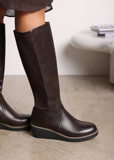 Where's That From Wide-Calf Journey Brown Knee High Wedge Boot