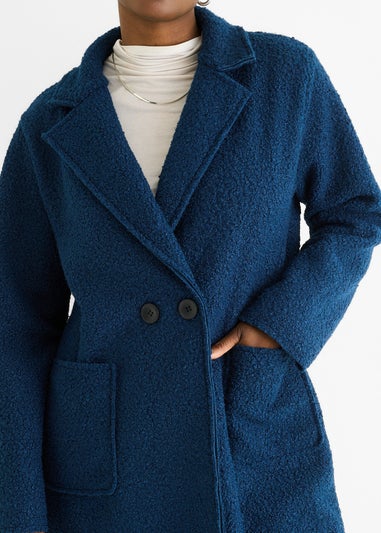 Gini London Navy Shearling Mid Length Double Breasted Jacket