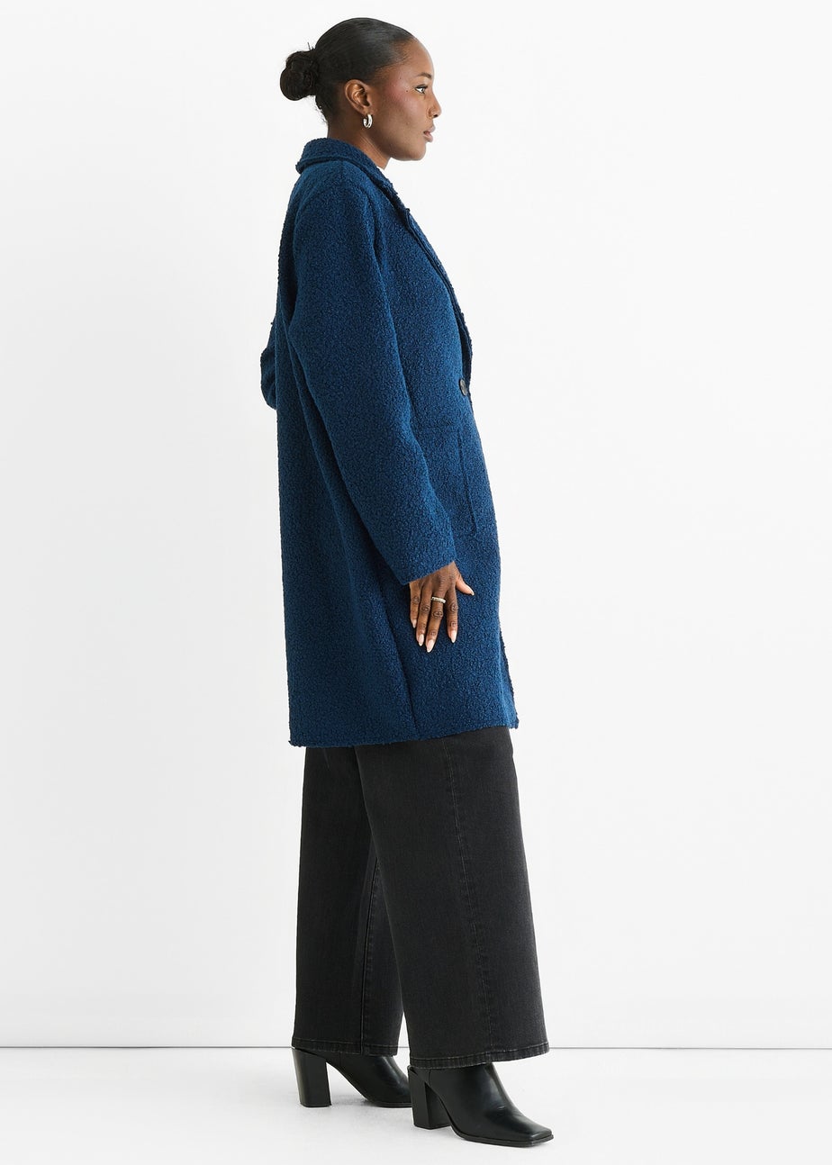 Gini London Navy Shearling Mid Length Double Breasted Jacket