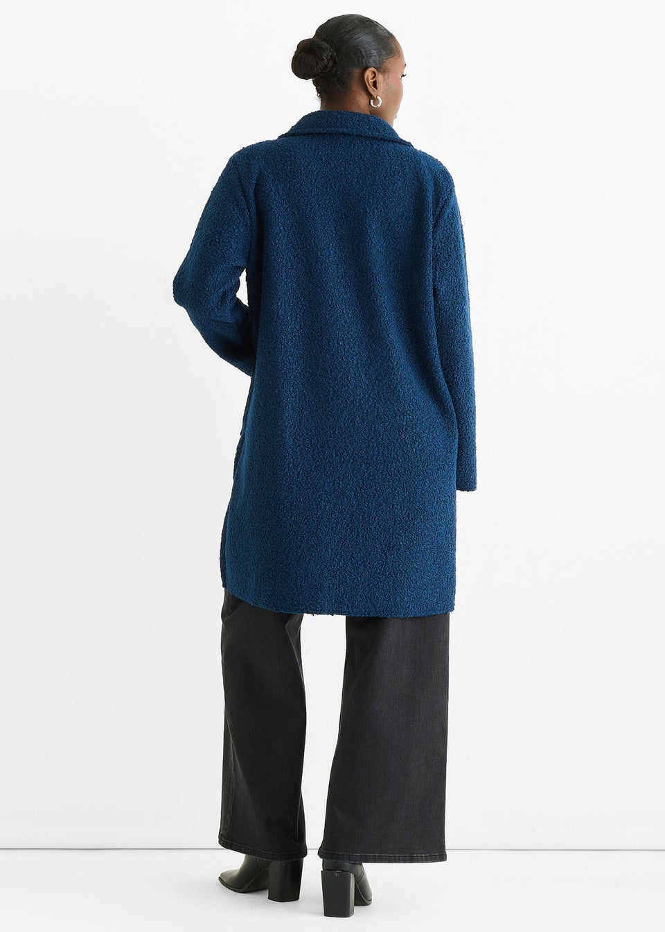 Gini London Navy Shearling Mid Length Double Breasted Jacket