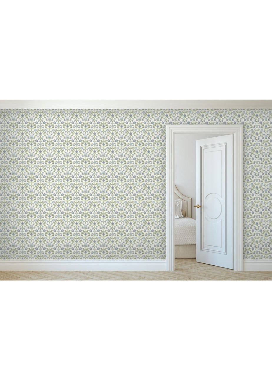 Arthouse Modern Floral Damask Blue / Green Wallpaper