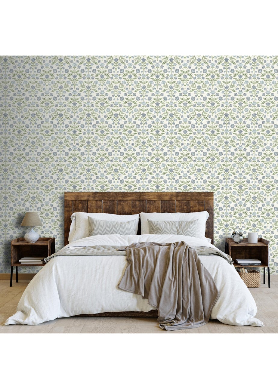 Arthouse Modern Floral Damask Blue / Green Wallpaper