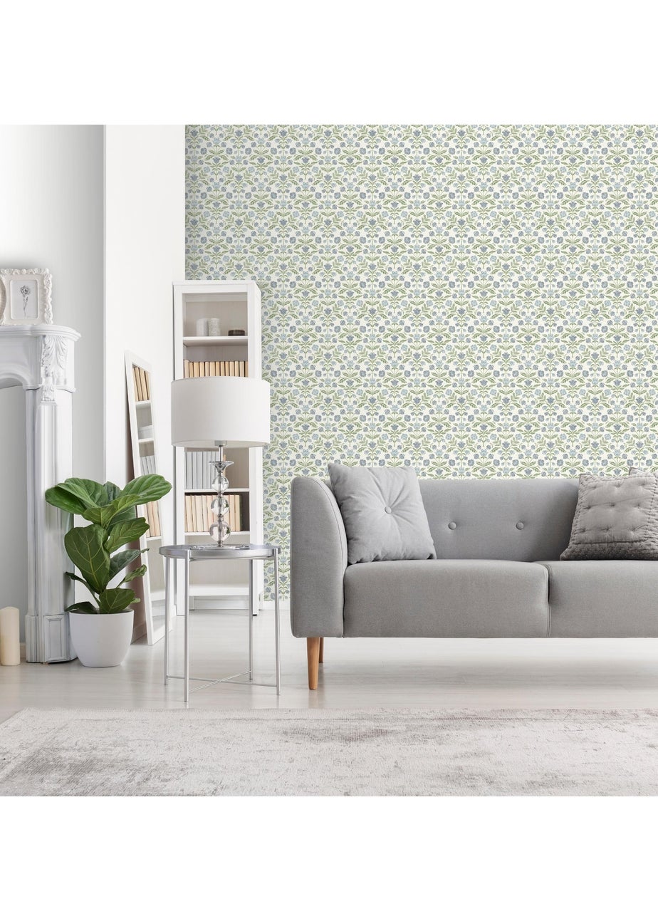 Arthouse Modern Floral Damask Blue / Green Wallpaper