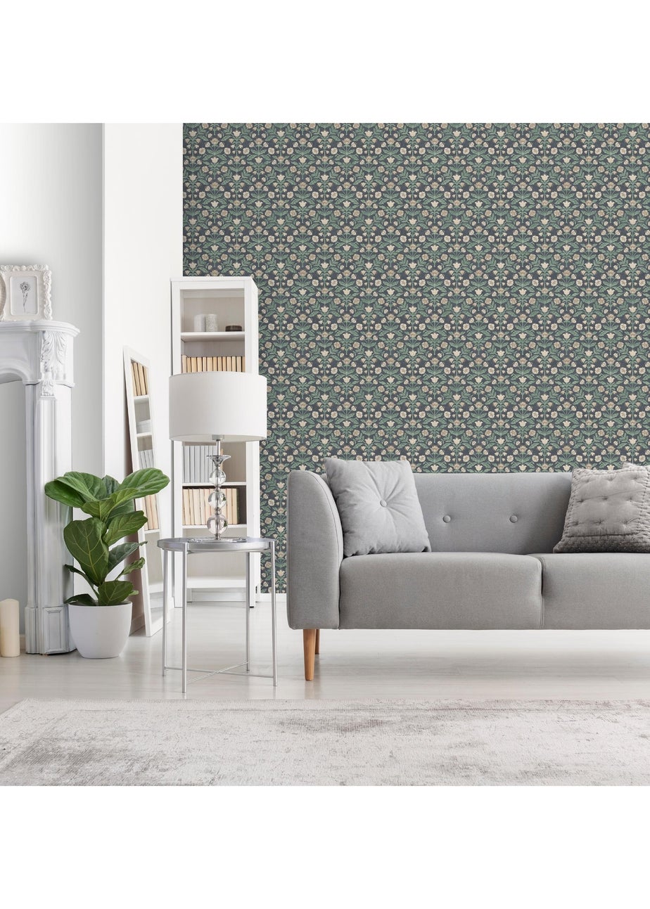 Arthouse Modern Floral Damask Navy Wallpaper