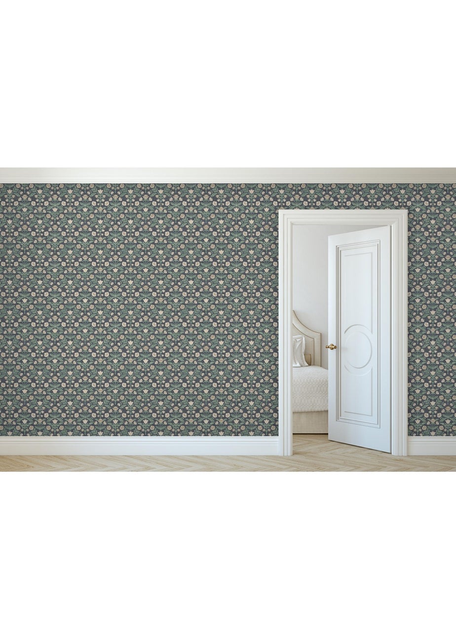 Arthouse Modern Floral Damask Navy Wallpaper