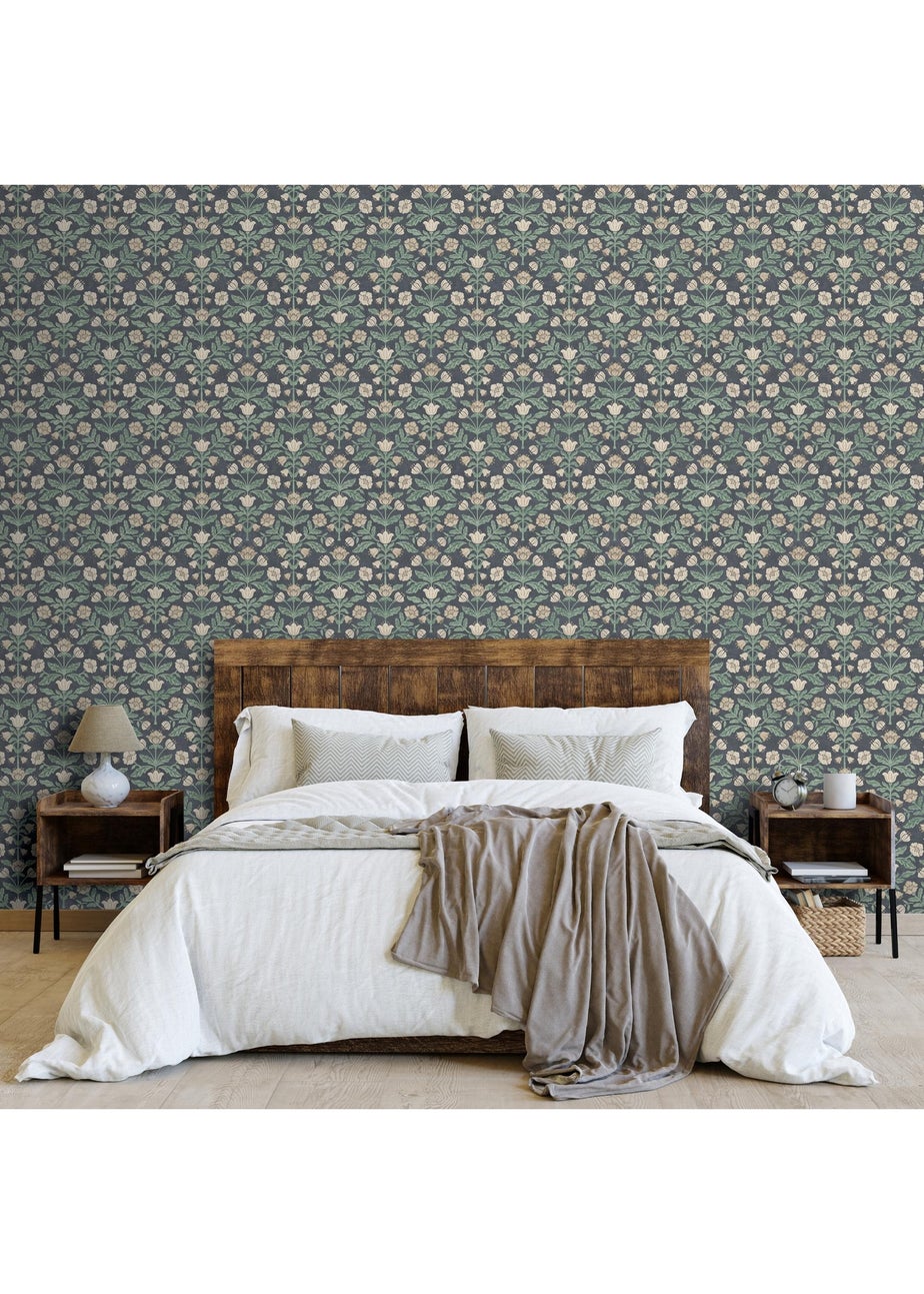Arthouse Modern Floral Damask Navy Wallpaper