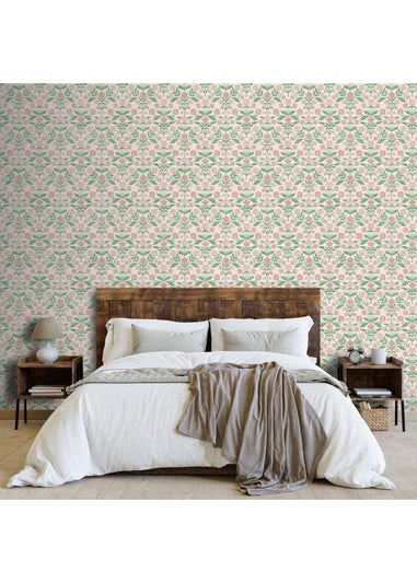 Arthouse Modern Floral Damask Green / Pink Wallpaper
