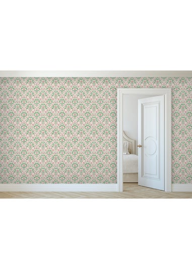Arthouse Modern Floral Damask Green / Pink Wallpaper