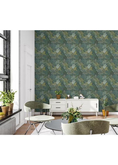 Arthouse Illustrated Foliage Blue Wallpaper
