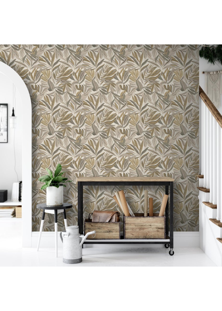 Arthouse Graphic Tropical Leaf Neutral Wallpaper