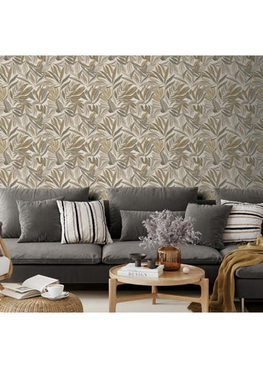 Arthouse Graphic Tropical Leaf Neutral Wallpaper