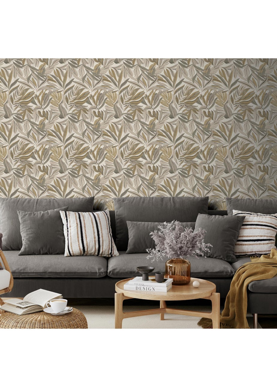 Arthouse Graphic Tropical Leaf Neutral Wallpaper