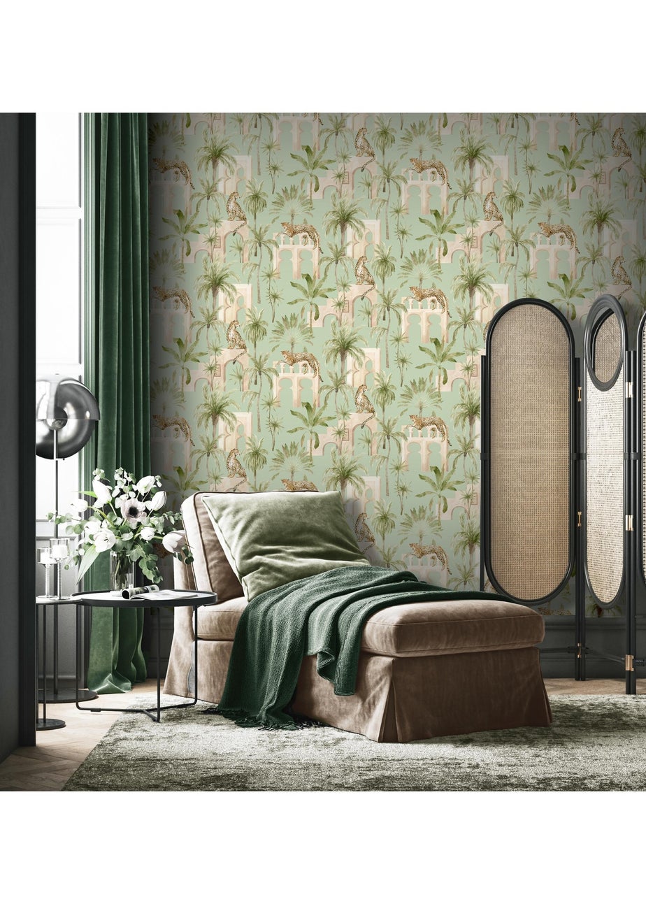 Arthouse Leopard Arches Sage Green Wallpaper