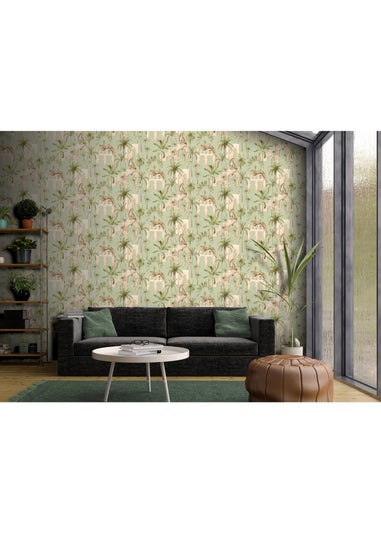 Arthouse Leopard Arches Sage Green Wallpaper