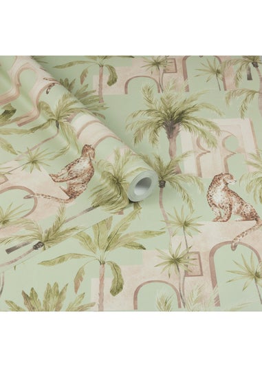 Arthouse Leopard Arches Sage Green Wallpaper