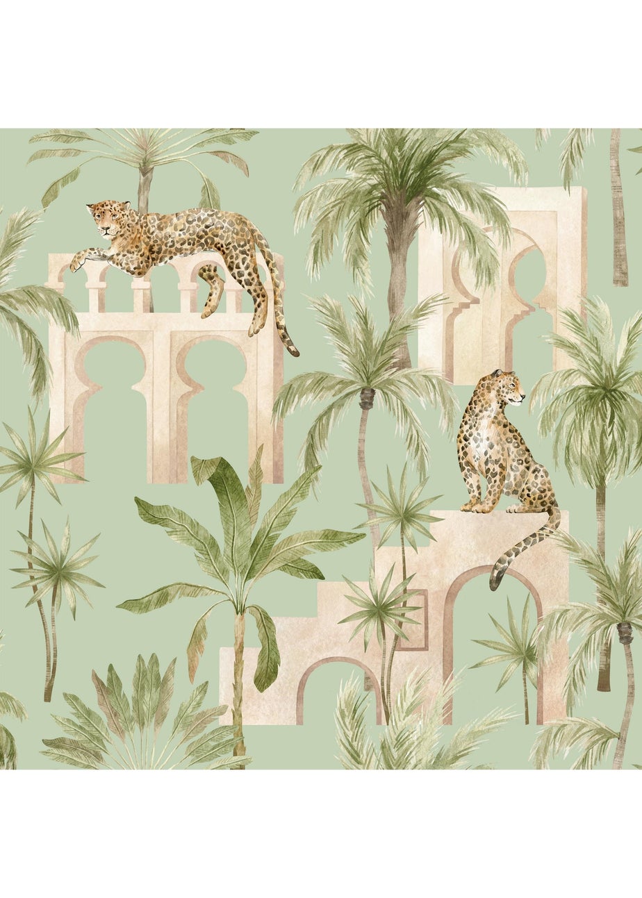 Arthouse Leopard Arches Sage Green Wallpaper