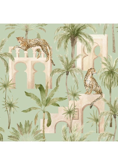 Arthouse Leopard Arches Sage Green Wallpaper