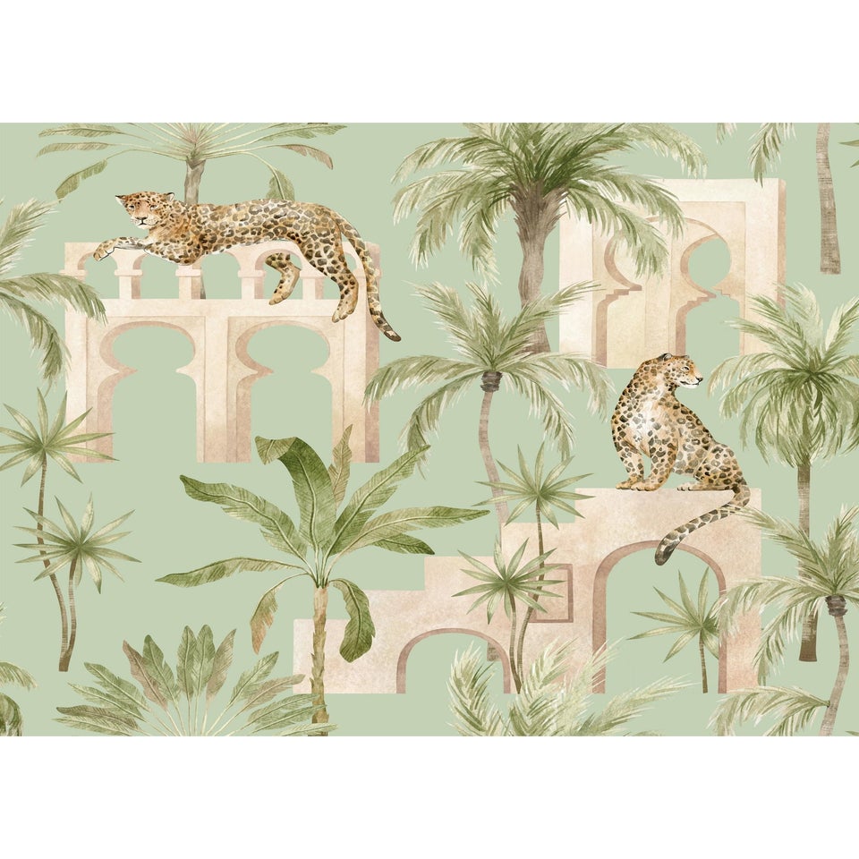 Arthouse Leopard Arches Sage Green Wallpaper