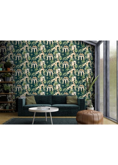 Arthouse Leopard Arches Navy Wallpaper