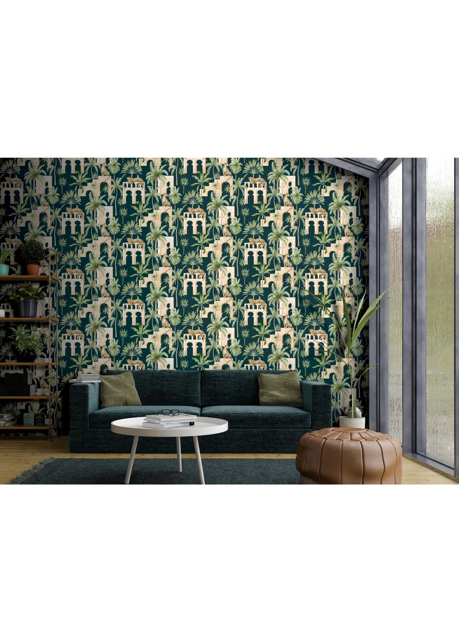 Arthouse Leopard Arches Navy Wallpaper