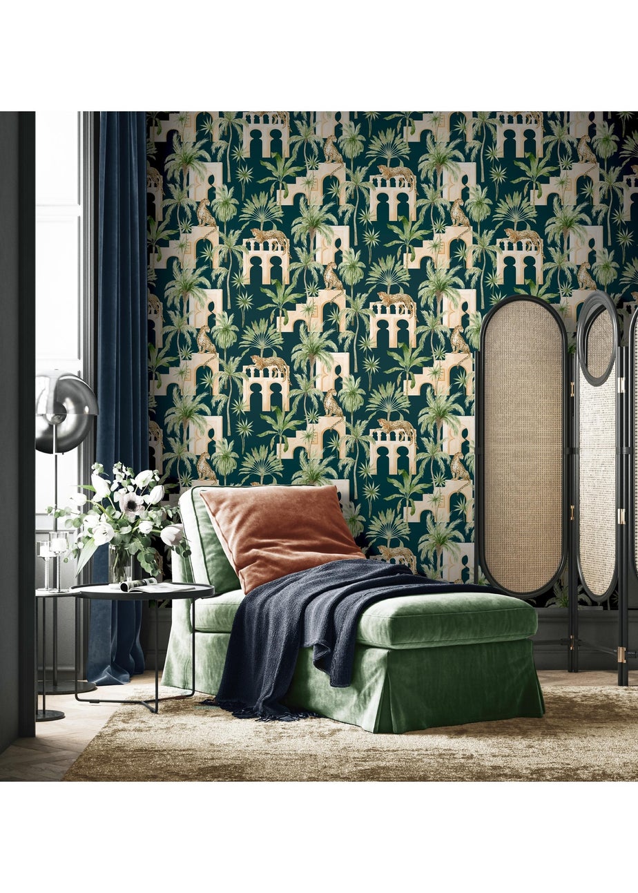 Arthouse Leopard Arches Navy Wallpaper