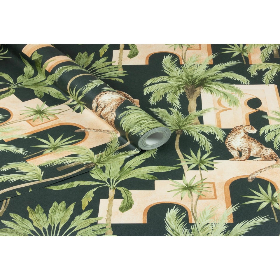 Arthouse Leopard Arches Navy Wallpaper