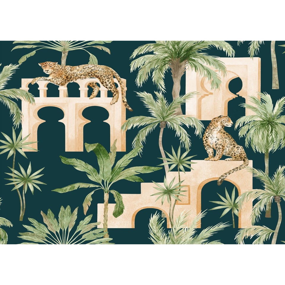 Arthouse Leopard Arches Navy Wallpaper