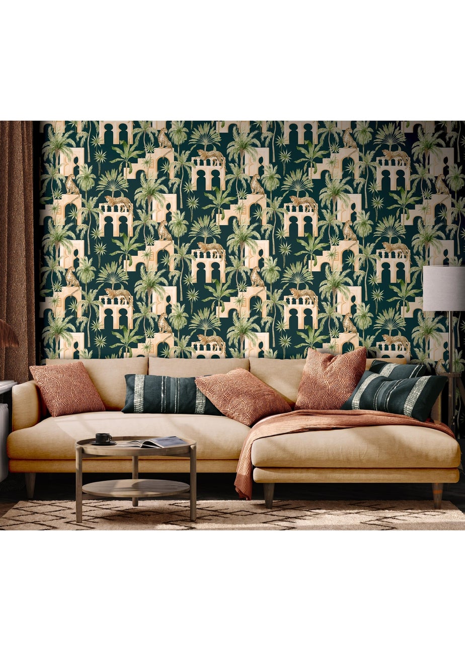Arthouse Leopard Arches Navy Wallpaper