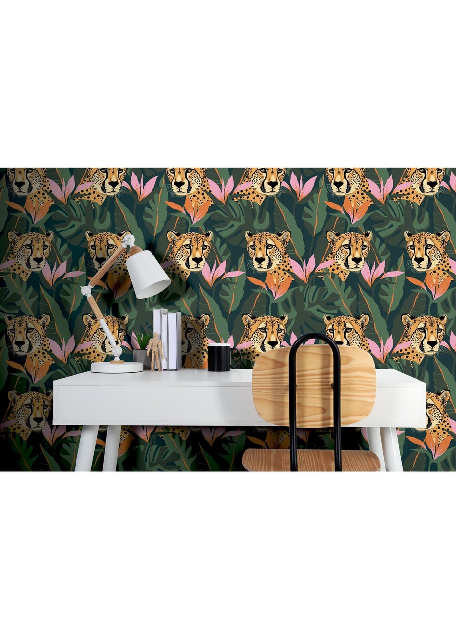 Arthouse Jungle Leopard Dark Green Wallpaper