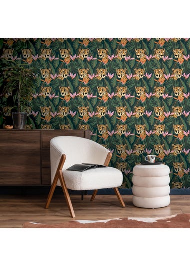 Arthouse Jungle Leopard Dark Green Wallpaper