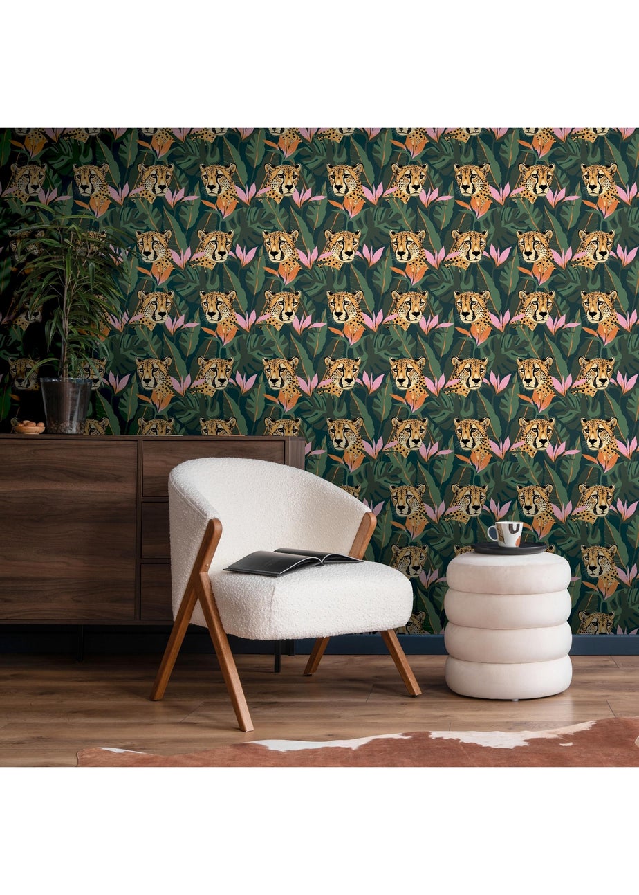 Arthouse Jungle Leopard Dark Green Wallpaper