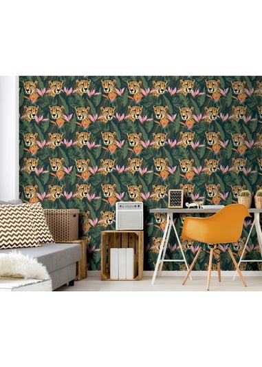 Arthouse Jungle Leopard Dark Green Wallpaper